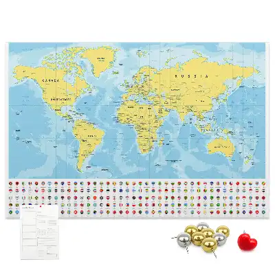 Korktafel Weltkarte mit Flaggen