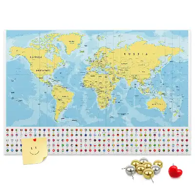 Korktafel Weltkarte mit Flaggen