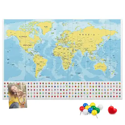 Korktafel Weltkarte mit Flaggen