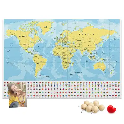 Korktafel Weltkarte mit Flaggen
