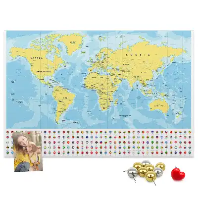 Korktafel Weltkarte mit Flaggen
