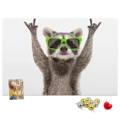 Bedruckte Korkplatte Waschbär mit Brille