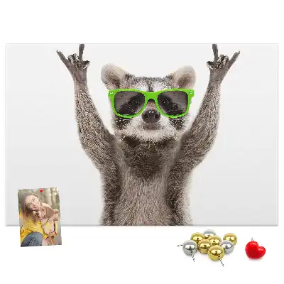 Bedruckte Korkplatte Waschbär mit Brille