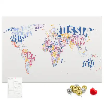 Bilder-Korktafel mit Weltkarte und Staatsgrenzen