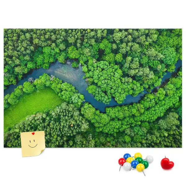 Bedruckte Korkplatte mit Fluss im Wald Motiv