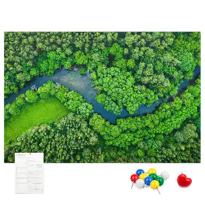 Bedruckte Korkplatte mit Fluss im Wald Motiv