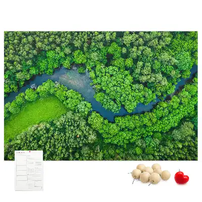 Bedruckte Korkplatte mit Fluss im Wald Motiv