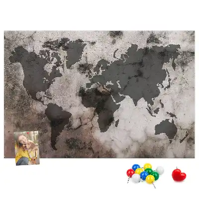 Bilder-Korktafel mit Weltkarten-Motiv in Sichtbeton-Optik