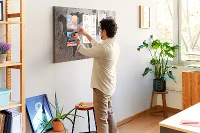 Bilder-Korktafel mit Weltkarten-Motiv in Sichtbeton-Optik