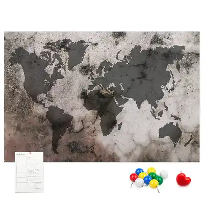Bilder-Korktafel mit Weltkarten-Motiv in Sichtbeton-Optik