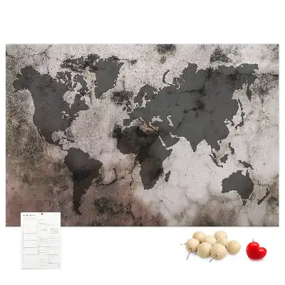 Bilder-Korktafel mit Weltkarten-Motiv in Sichtbeton-Optik