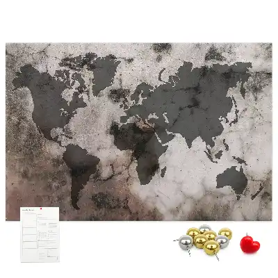 Bilder-Korktafel mit Weltkarten-Motiv in Sichtbeton-Optik