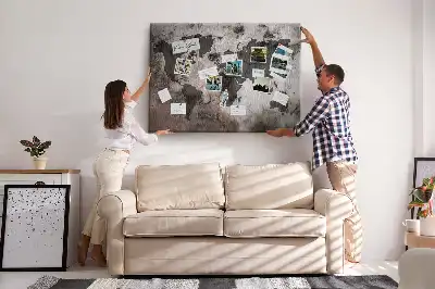 Bilder-Korktafel mit Weltkarten-Motiv in Sichtbeton-Optik