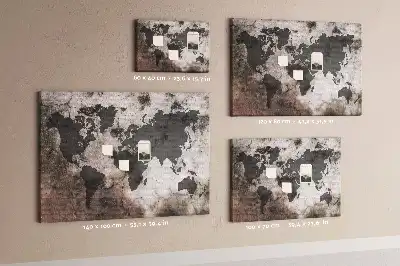 Bilder-Korktafel mit Weltkarten-Motiv in Sichtbeton-Optik