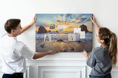 Bilder-Korktafel Sonne, die ins Meer sinkt