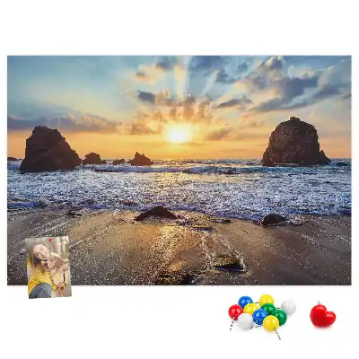 Bilder-Korktafel Sonne, die ins Meer sinkt