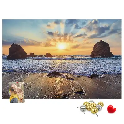 Bilder-Korktafel Sonne, die ins Meer sinkt