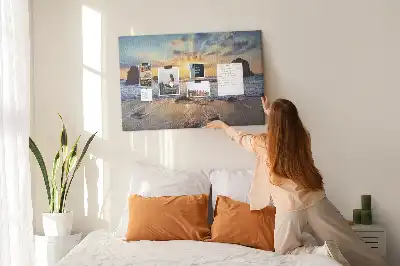 Bilder-Korktafel Sonne, die ins Meer sinkt