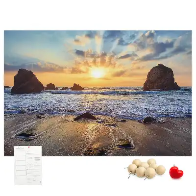 Bilder-Korktafel Sonne, die ins Meer sinkt