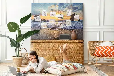 Bilder-Korktafel Sonne, die ins Meer sinkt