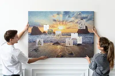 Bilder-Korktafel Sonne, die ins Meer sinkt