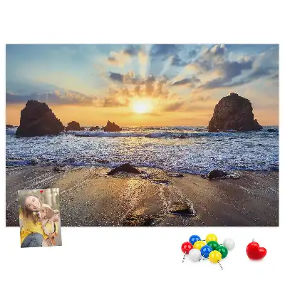 Bilder-Korktafel Sonne, die ins Meer sinkt
