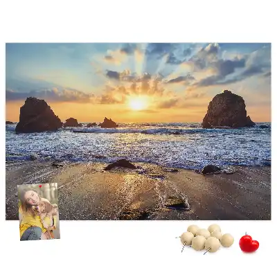 Bilder-Korktafel Sonne, die ins Meer sinkt