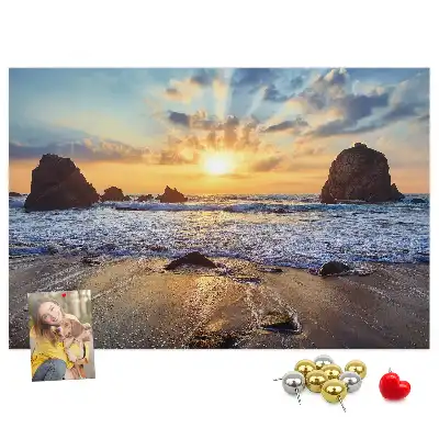 Bilder-Korktafel Sonne, die ins Meer sinkt