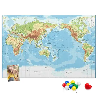 Bilder-Korktafel Physische Weltkarte