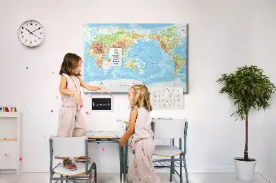 Bilder-Korktafel Physische Weltkarte