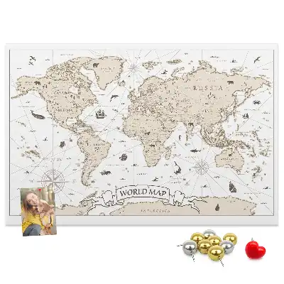 Bilder-Korktafel mit gealtertem Weltatlas-Design im Vintage-Stil