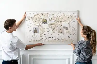 Bilder-Korktafel mit gealtertem Weltatlas-Design im Vintage-Stil
