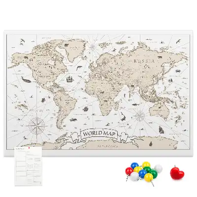 Bilder-Korktafel mit gealtertem Weltatlas-Design im Vintage-Stil