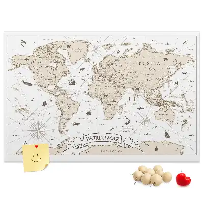 Bilder-Korktafel mit gealtertem Weltatlas-Design im Vintage-Stil