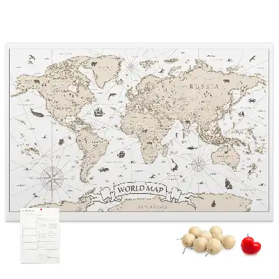 Bilder-Korktafel mit gealtertem Weltatlas-Design im Vintage-Stil