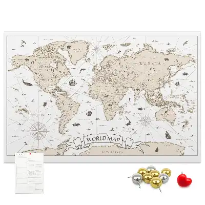 Bilder-Korktafel mit gealtertem Weltatlas-Design im Vintage-Stil
