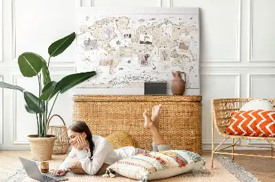 Bilder-Korktafel mit gealtertem Weltatlas-Design im Vintage-Stil