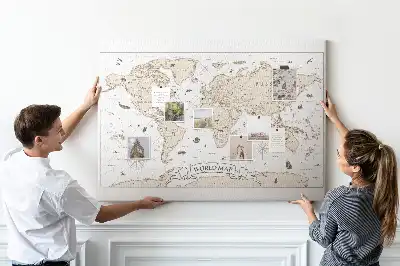 Bilder-Korktafel mit gealtertem Weltatlas-Design im Vintage-Stil