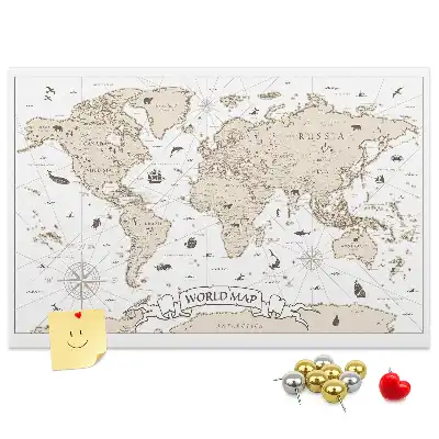 Bilder-Korktafel mit gealtertem Weltatlas-Design im Vintage-Stil