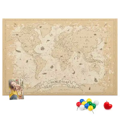 Bedruckte Korkplatte mit klassischer Retro-Weltkarte