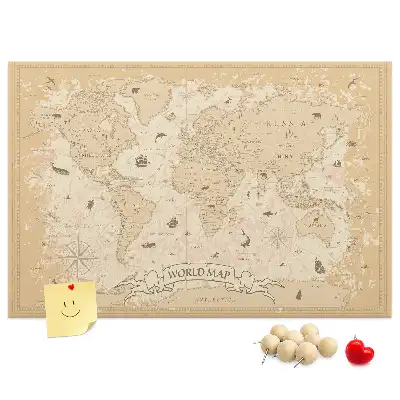 Bedruckte Korkplatte mit klassischer Retro-Weltkarte