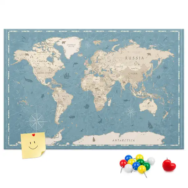 Pinnwand mit historischem Atlas Motiv