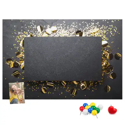Bilder-Korktafel mit Goldkonfetti-Motiv