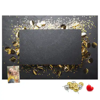 Bilder-Korktafel mit Goldkonfetti-Motiv