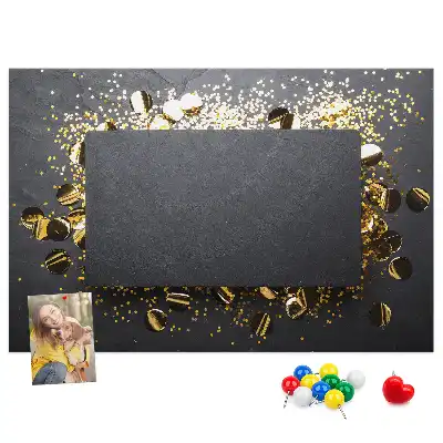 Bilder-Korktafel mit Goldkonfetti-Motiv