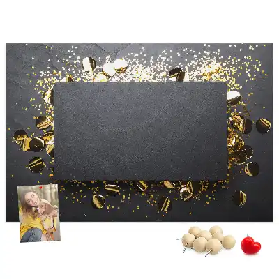 Bilder-Korktafel mit Goldkonfetti-Motiv