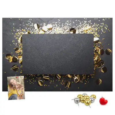 Bilder-Korktafel mit Goldkonfetti-Motiv