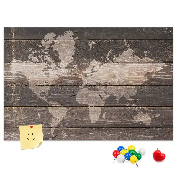 Bilder-Korktafel Weltkarte auf Holz