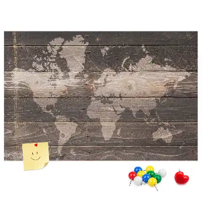 Bilder-Korktafel Weltkarte auf Holz