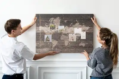 Bilder-Korktafel Weltkarte auf Holz